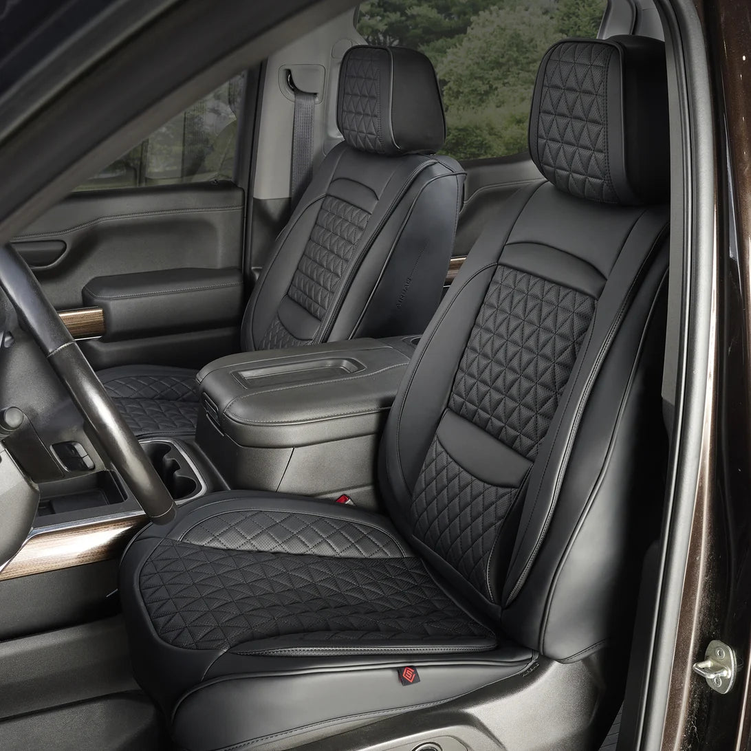 CARVORA diamond quilted car seat covers – Black front