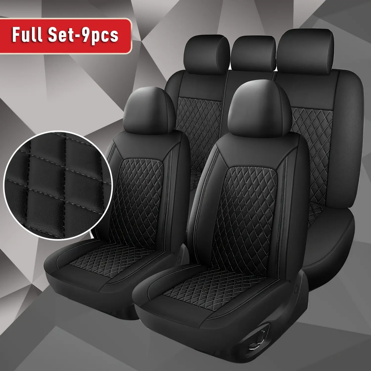 Signature Diamond quilted car seat covers full 9-piece set - Black