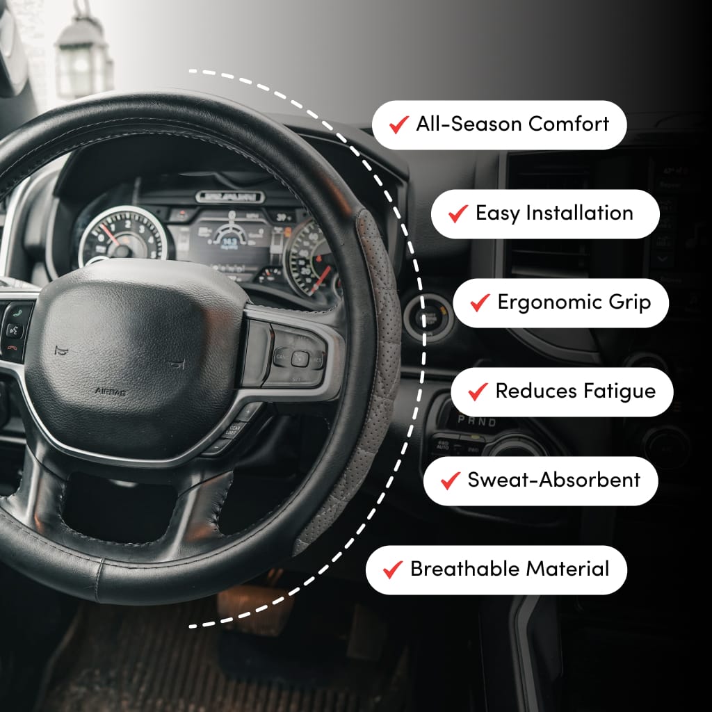 Graphic showing benefits of protecting a steering wheel