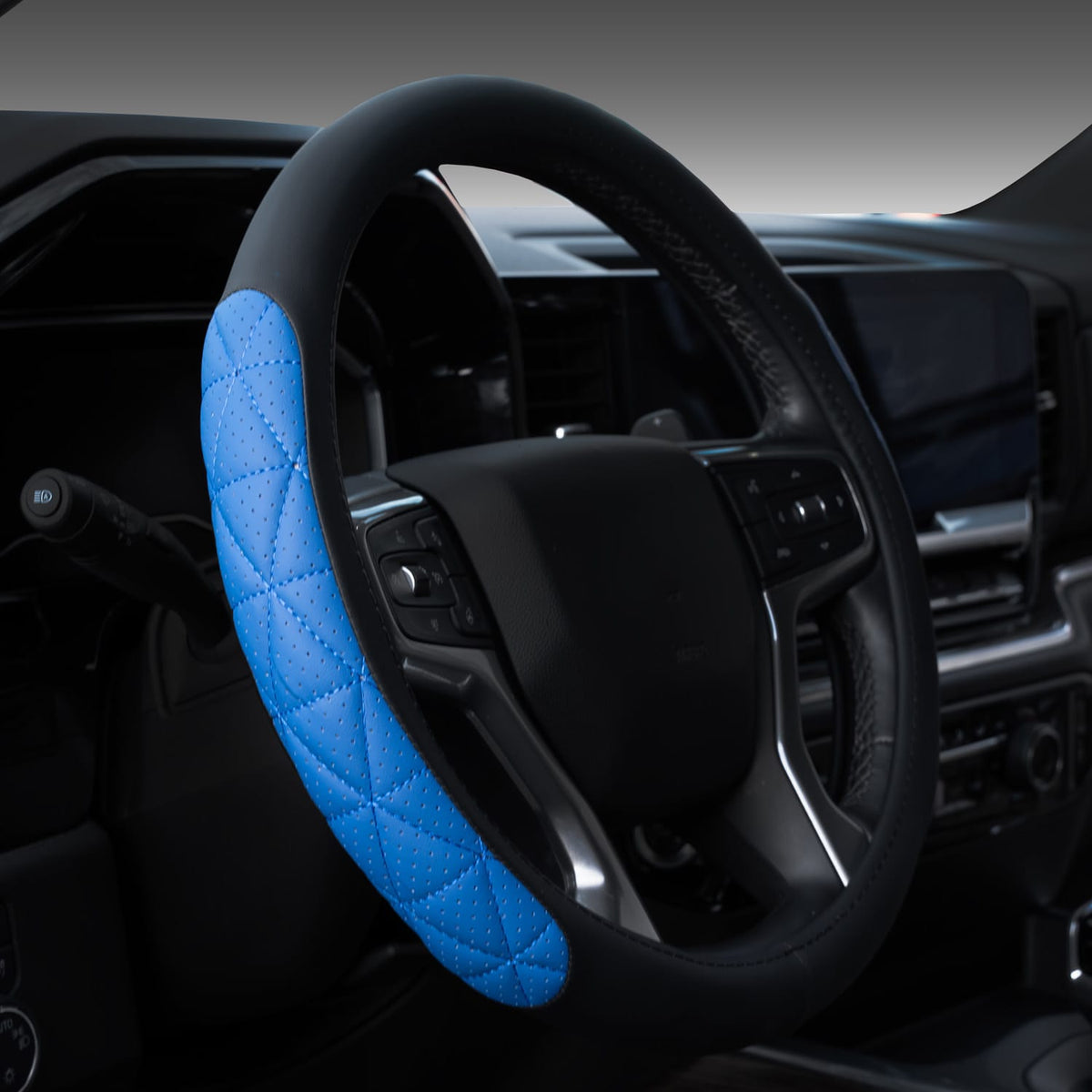 Black and blue two-tone eco-leather steering wheel cover