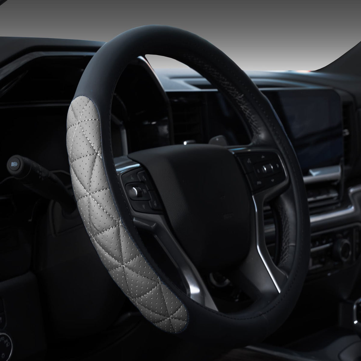 Black and grey two-tone eco-leather steering wheel cover