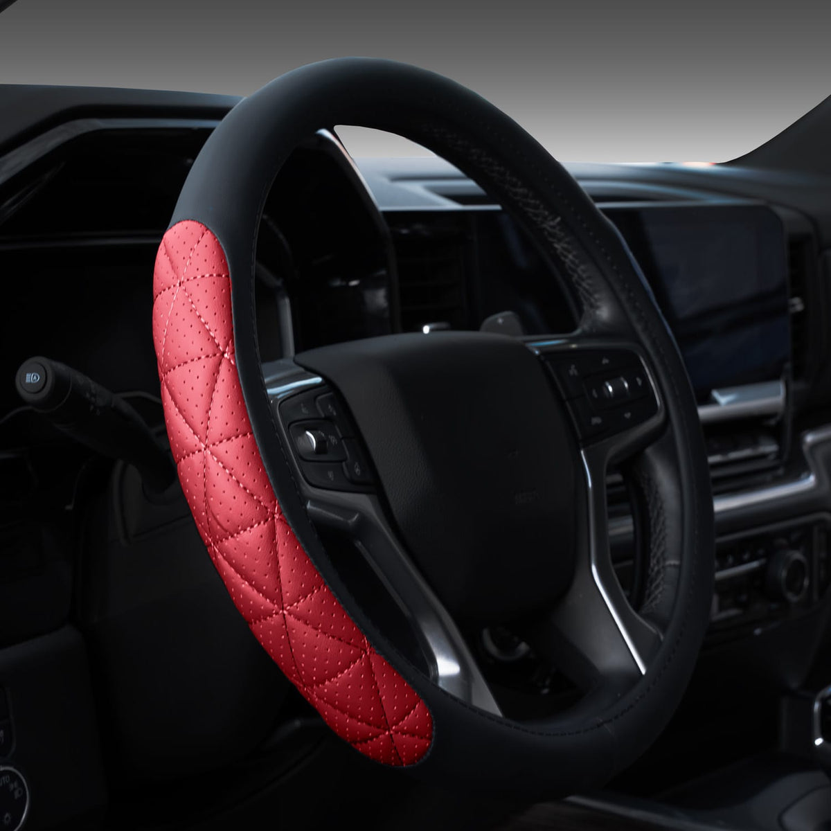 Black and red two-tone eco-leather steering wheel cover