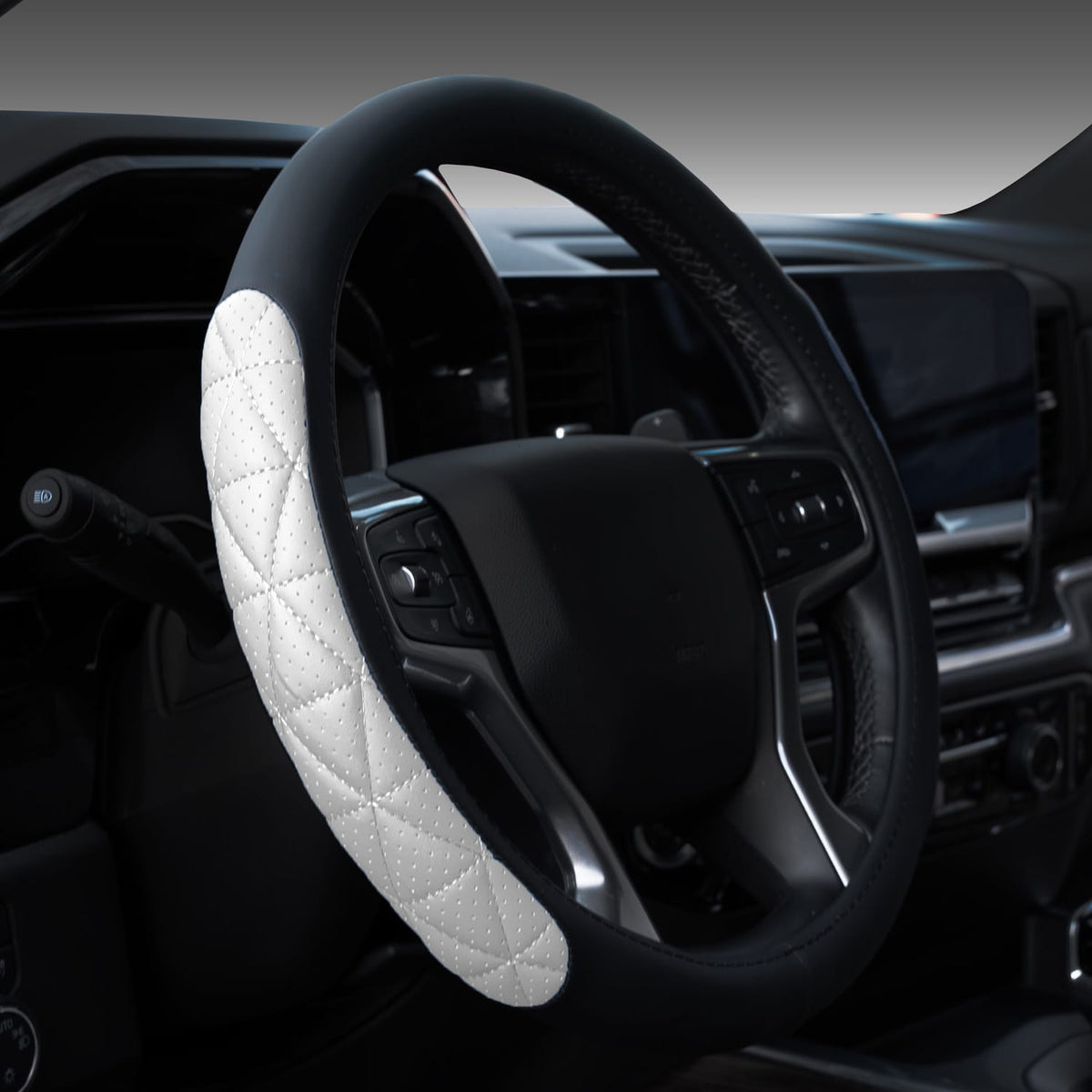 Black and white two-tone eco-leather steering wheel cover